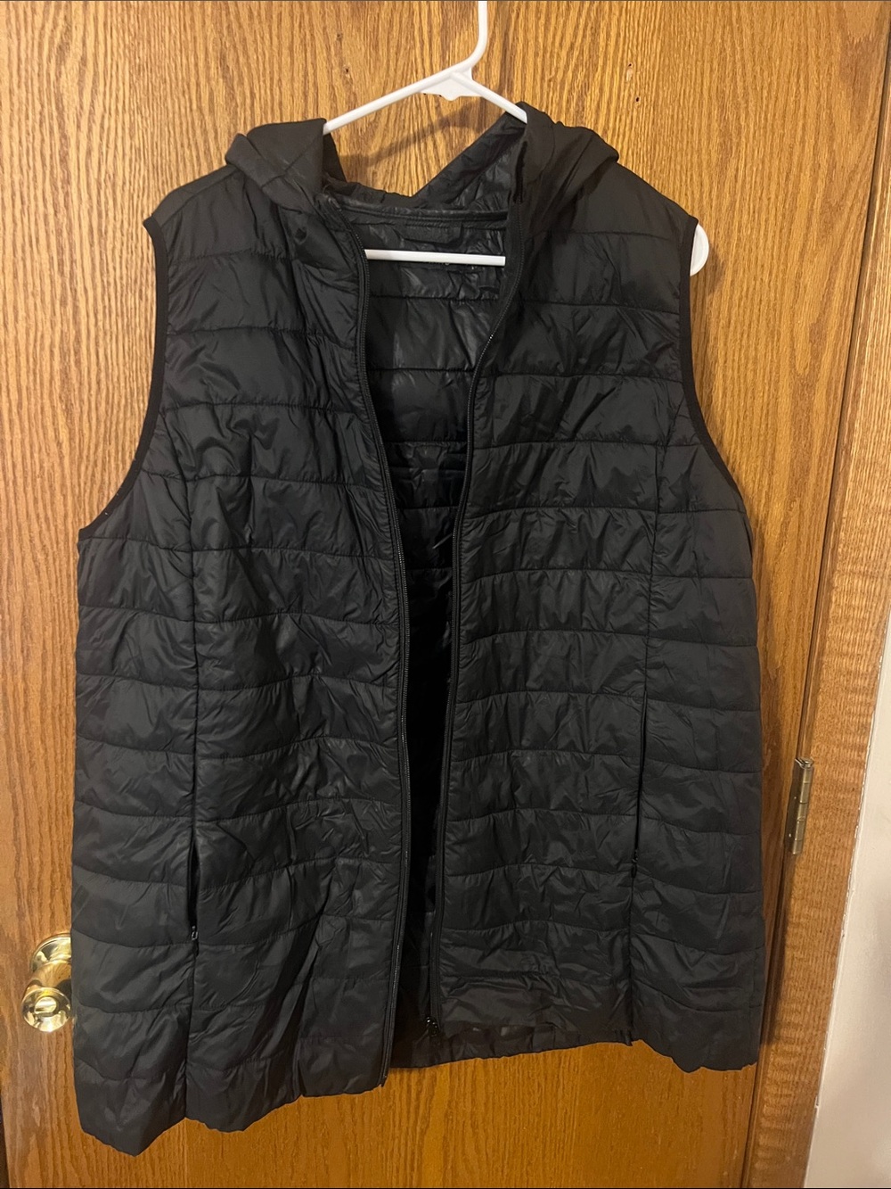 Torris Black Quilted Hooded Puffer Vest long length